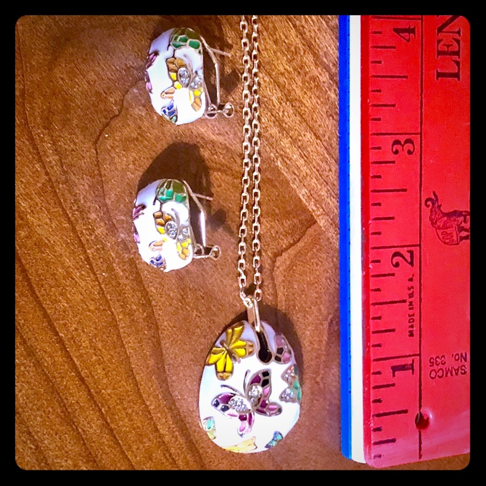 New Cloisonné Butterfly Necklace and Earring Sets